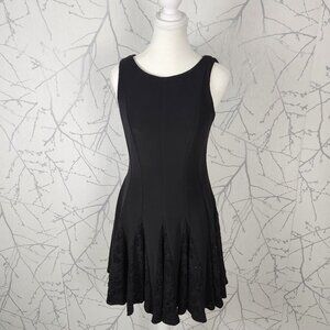 Betsy & Adam Black Stretch Knit Sequin Lace Flowy Peplum Dress